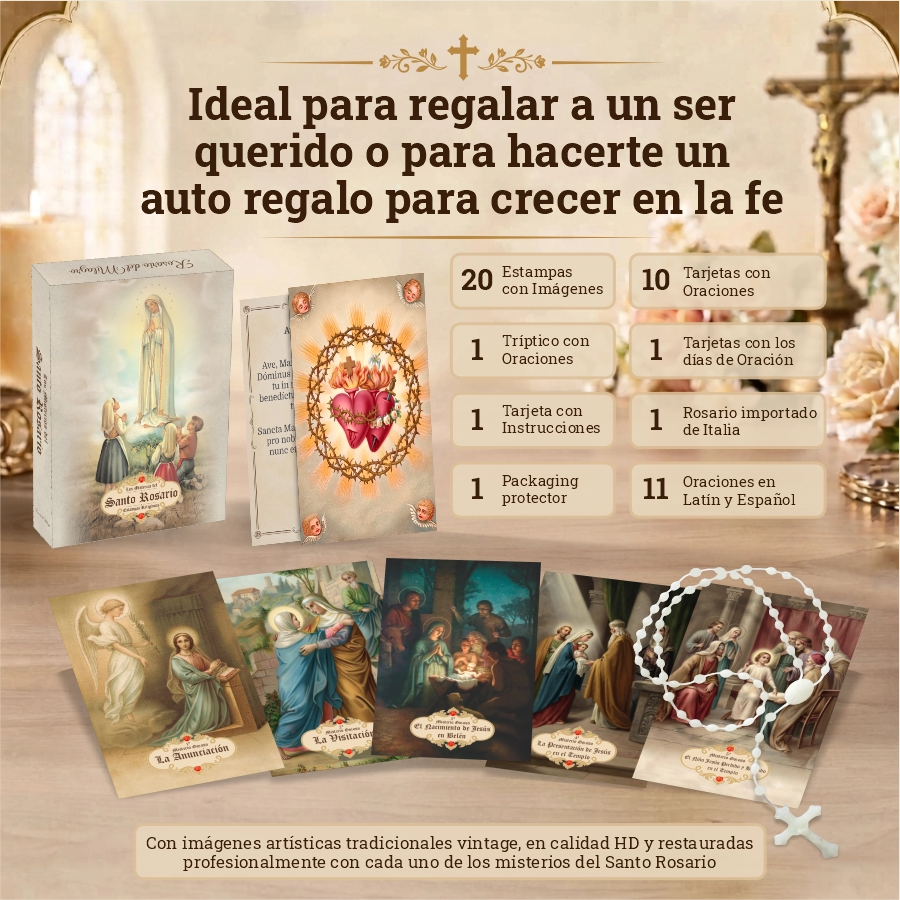 Set De Estampitas Católicas Para Aprender A Rezar El Rosario 2 Set De Estampitas Católicas Para Aprender A Rezar El Rosario - Imagen 2