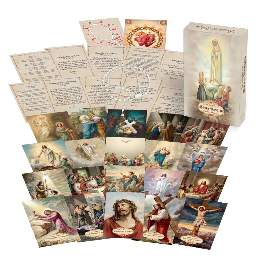 Set De Estampitas Católicas Para Aprender A Rezar El Rosario 1 Los Misterios del Santo Rosario - Estampas Religiosas Vintage