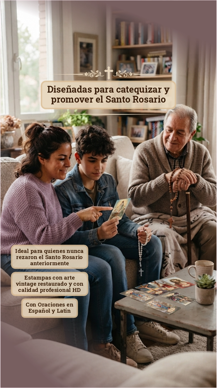 Set De Estampitas Católicas Para Aprender A Rezar El Rosario 5 Set De Estampitas Católicas Para Aprender A Rezar El Rosario - Imagen 5